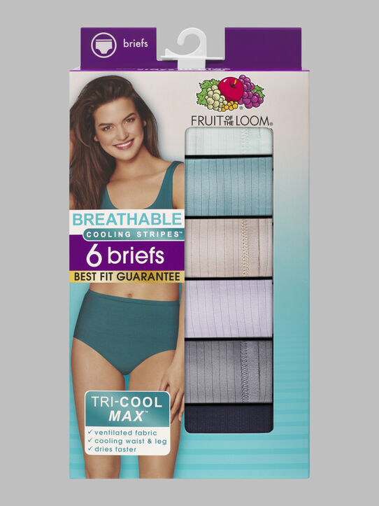 Fruit of the Loom Women's Breathable Cooling Stripes Brief Underwear, 6 Pack