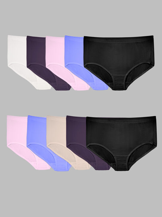 Ladies Plus Fit for Me Breathable Micro-Mesh Panty Briefs, Assorted Color -  Size 11 - Pack of 6