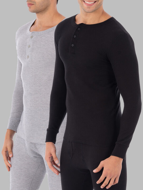 2 Pack Mens Wool Blend Thermal Underwear Long Sleeve Top Black or Beige