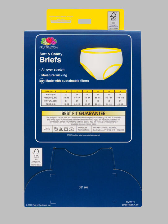 Girls' True Comfort 360 Stretch Brief Underwear, Assorted 6 Pack