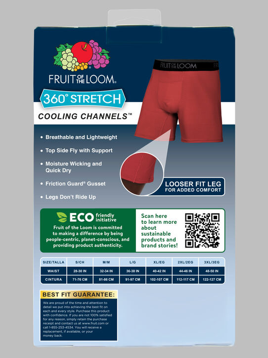 360 Stretch Cooling Channels Loose Fit Boxer Brief, Assorted 3 Pack