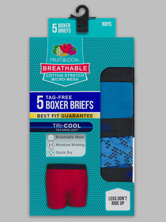 Boys' Breathable Cooling Cotton Mesh Boxer Briefs, Assorted 5 Pack