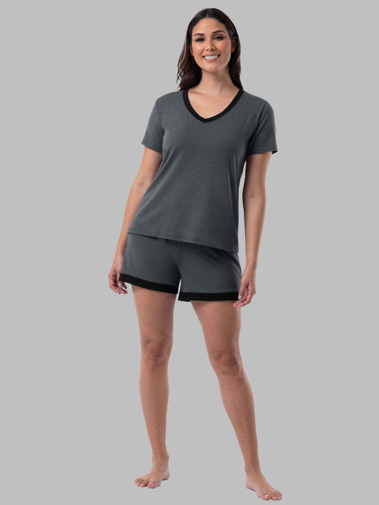 Solid Jersey Short Sleeve Pajamas - Black in Women's Cotton