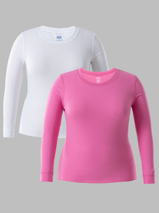 Fleece Tunic Sweater Tops for Women Winter Warm Plus Size Thermal Underwear  Blouses Crew Neck Long Sleeve Pullover (3X-Large, Hot Pink)