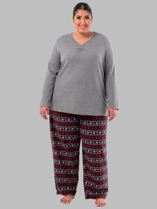 Fit For Me By Fruit of The Loom Plus Size V-neck Pajama Set