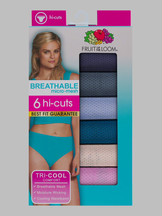 Fruit of the Loom Women's Breathable Micro-Mesh Hi Cut Underwear, 6 Pack