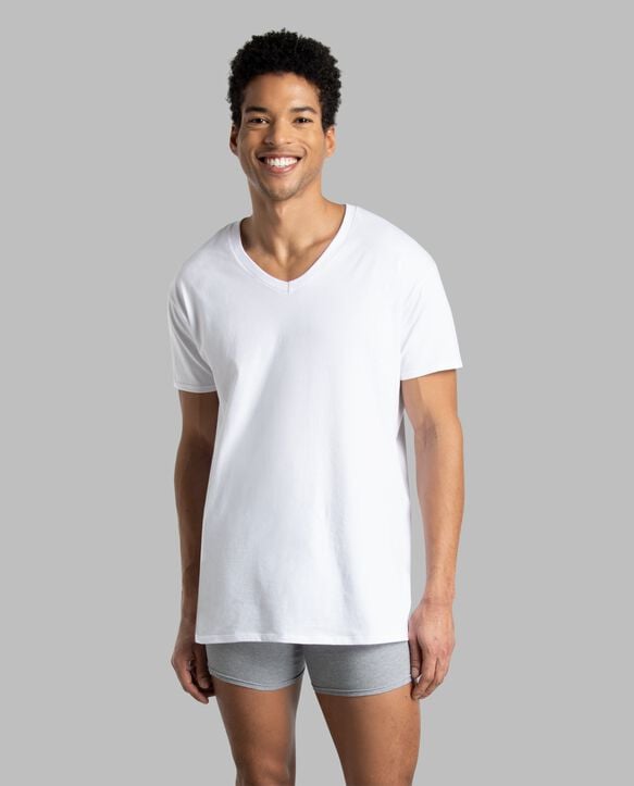 Ulempe Madison møl Men's Short Sleeve White V-Neck T-Shirts | Fruit of the Loom