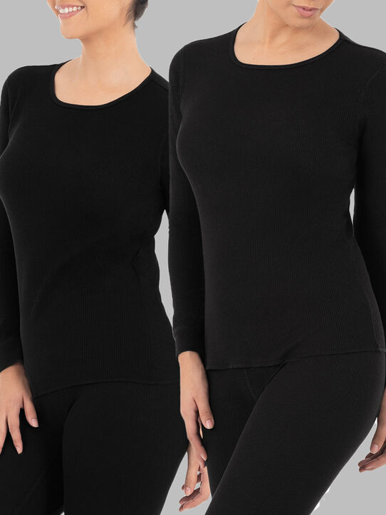Women's Crew Neck Waffle Thermal Top, 2 Pack