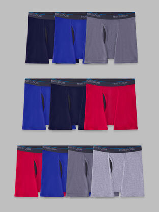 Fruit of the Loom Boys Underwear, 10 Pack Striped Boxer Brief Underwear,  Size XL (18/20)
