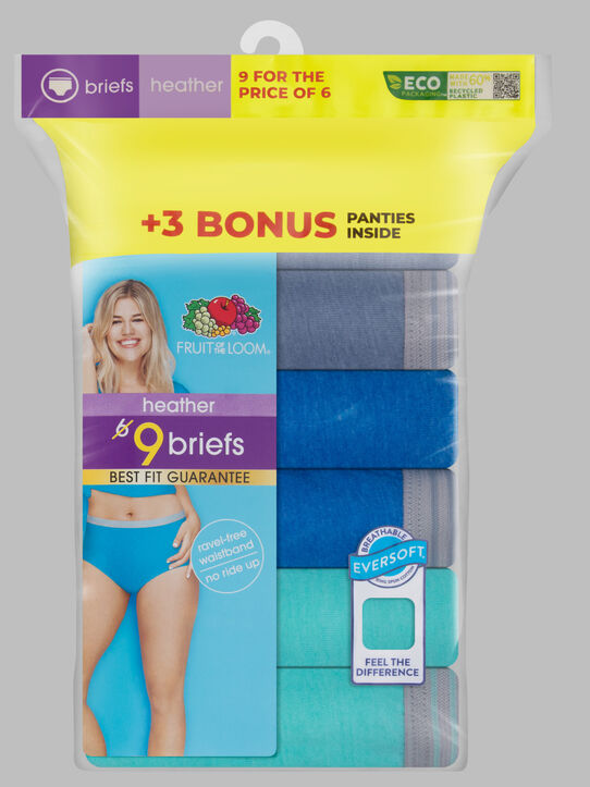 Women's Heather Brief Panty, Assorted 6+3 Bonus Pack
